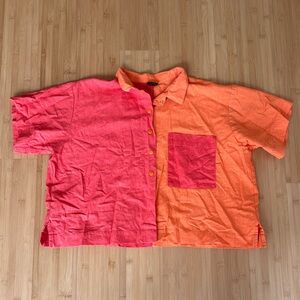 Nettle Studios Linen Snap Tee Colorblock Pink and Orange Button-Up Shirt